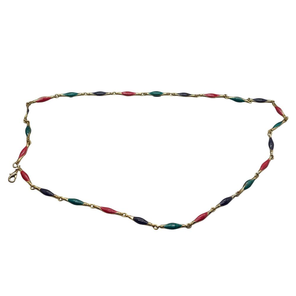 Vintage 1970s Gold tone Multicolor Oblique Carnival Circa Necklace